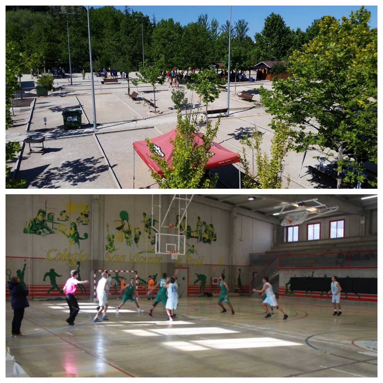 Imágenes de las instalaciones de petanca y de la liga de baloncesto